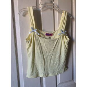 Edited Yellow Ribbed Tank Top With Bow Accents & Square Neckline